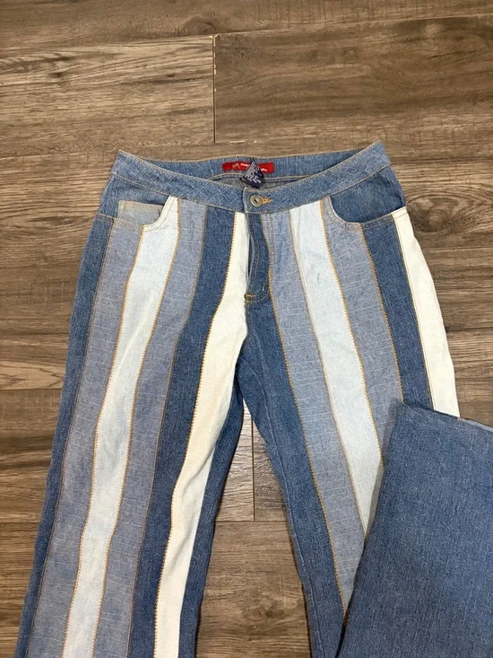 Striped Multi-Blue Denim Flare Jeans - Picture 2 of 4